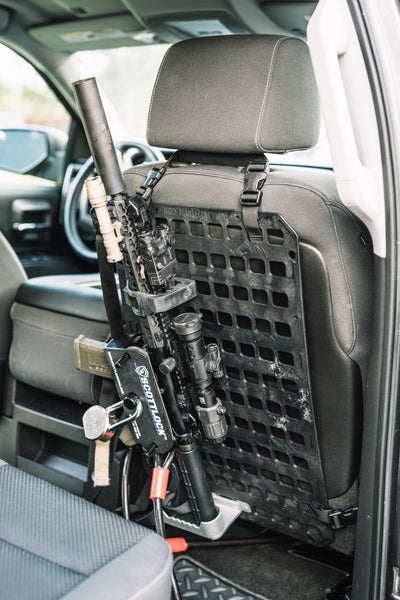 Grey Man Tactical Vehicle Rifle Rack (15.25" x 25") Rigid Molle Panel w/ standard butt stock cup & rubber clamp